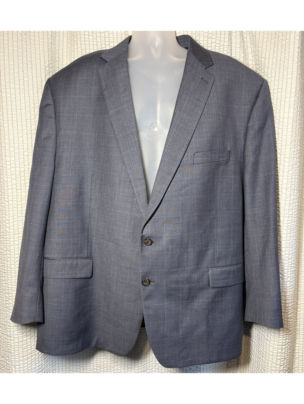 Ralph Lauren Mens 56R Grey Blue Glen Plaid 100% Wool Blazer Coat FLAW